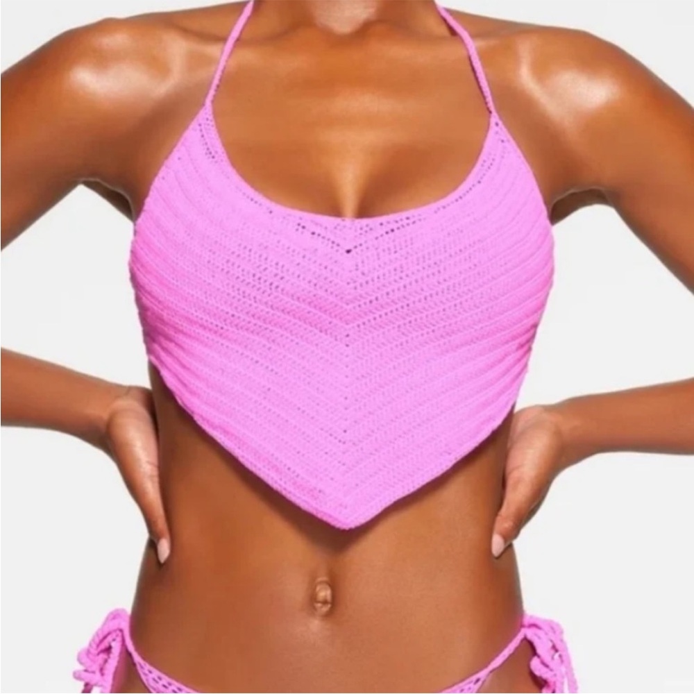 SKIMS Pink Crochet Bikini Swimwear